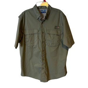 World Wide Sportsman Fishing Shirt Short Sleeve Green Vented Pockets Mens Size L